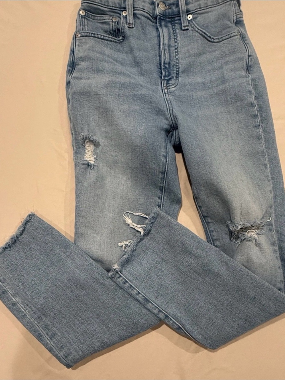 Madewell Light Blue Straight-Leg Distressed Jeans